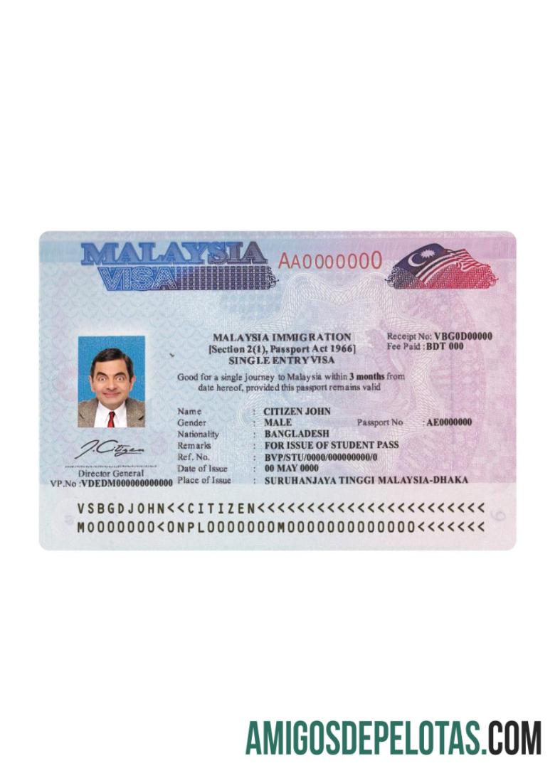 Visto de viagem para a Malásia modelo